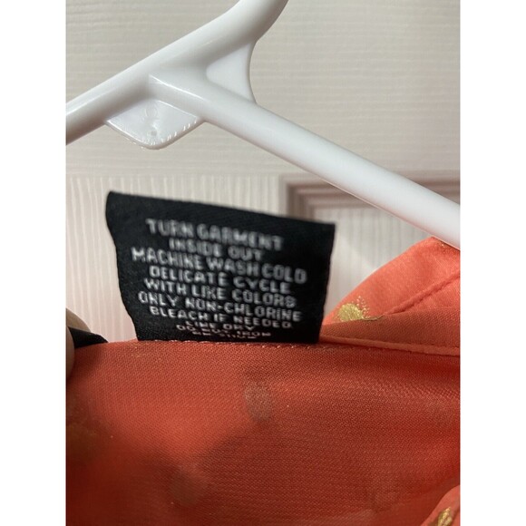 New Directions Blouse Button Roll Tab Sleeve Womens Med Orange Gold Dot Pockets - Picture 4 of 6